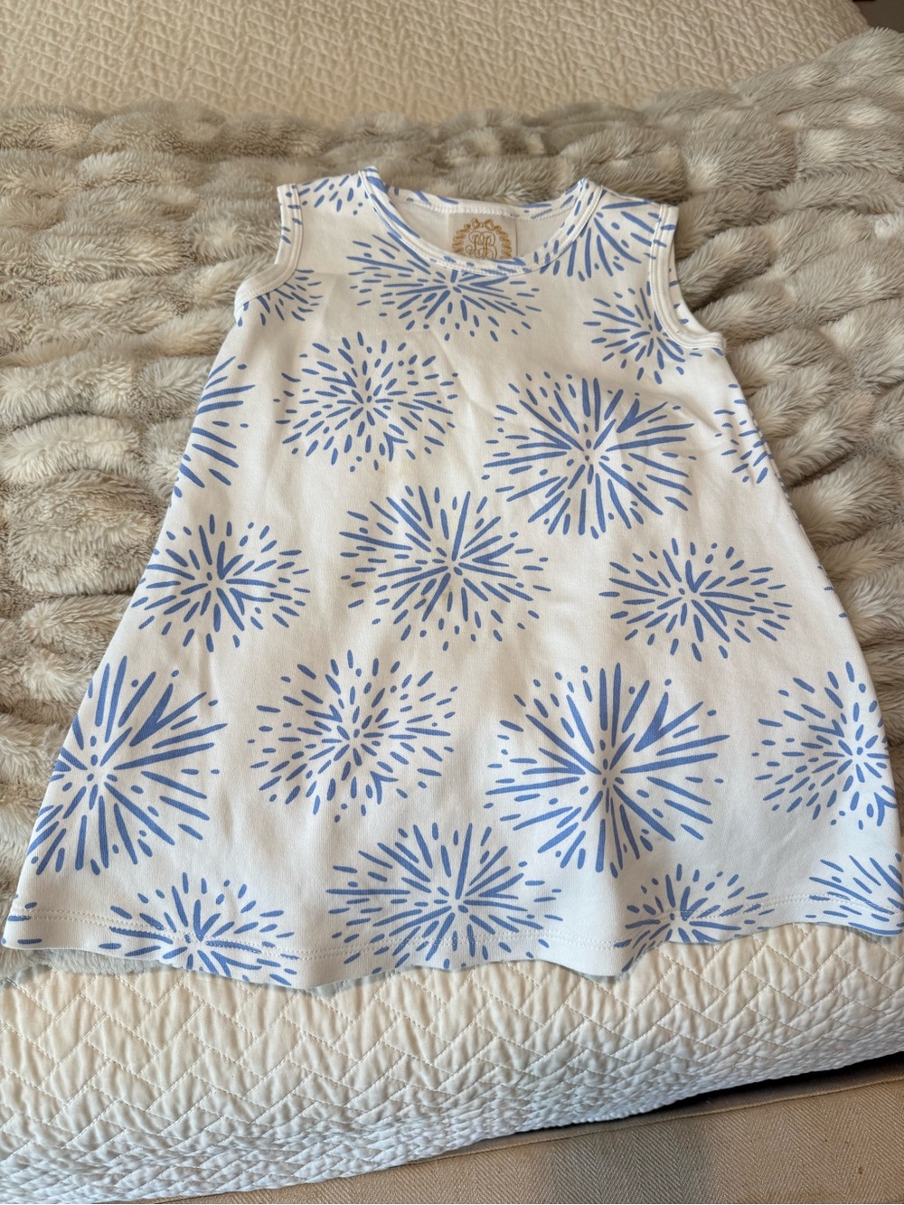 The Beaufort Bonnet Company White Dress with Light Blue Burst Print